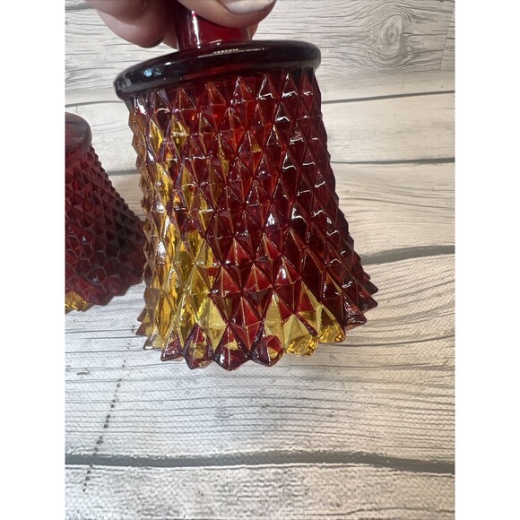 2 Vintage Diamond Cut Votive Candle Holders Peg Sconce Ruby Red Glass Read - Picture 4 of 10